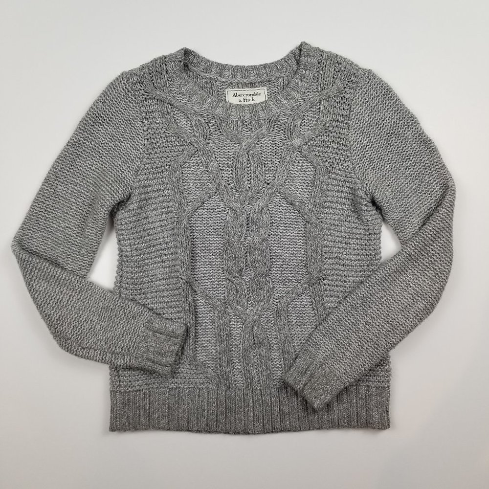 Abercrombie Gray Cable Knit Cozy Crewneck Fisherman Sweater sz S